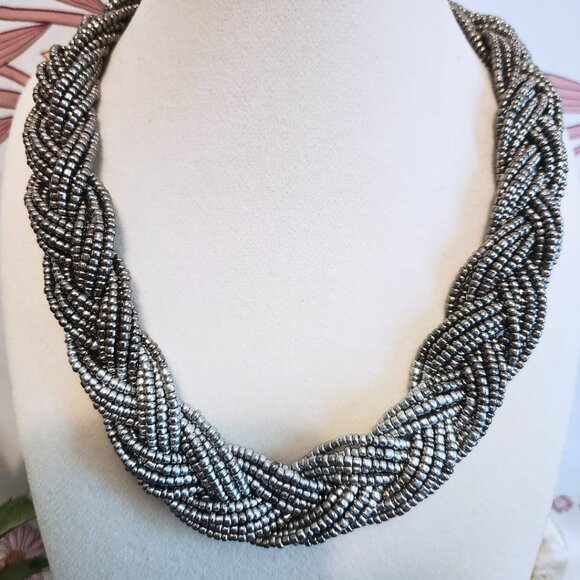 Silver Ombre Braided Collar Necklace | Y2K Glam Statement Necklace - Picture 3 of 5